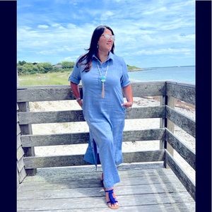 Linen Blend Button Seam Maxi Dress (Chicos 2.5) Size 14